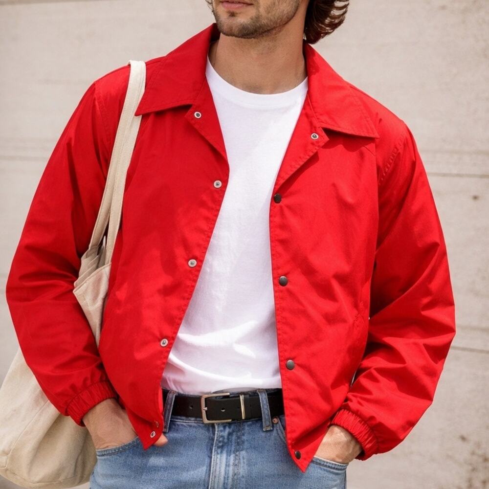 NWT Vintage 80s Red Windbreaker Lacy USA Deadstock Snap Jacket S
